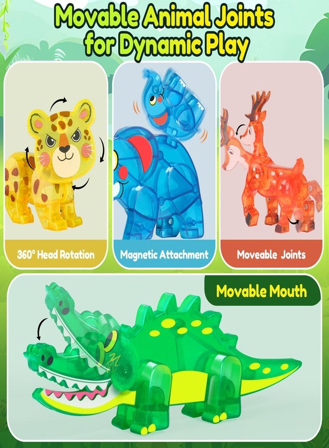 Oriate Jungle Animal Toys for Magnetic Tiles, 5pcs Movable Joints Forest Magnetic Animals for Magnet Building Tiles, Educational Zoo Animals Compatible with Kids Magnetic Blocks - Image 4